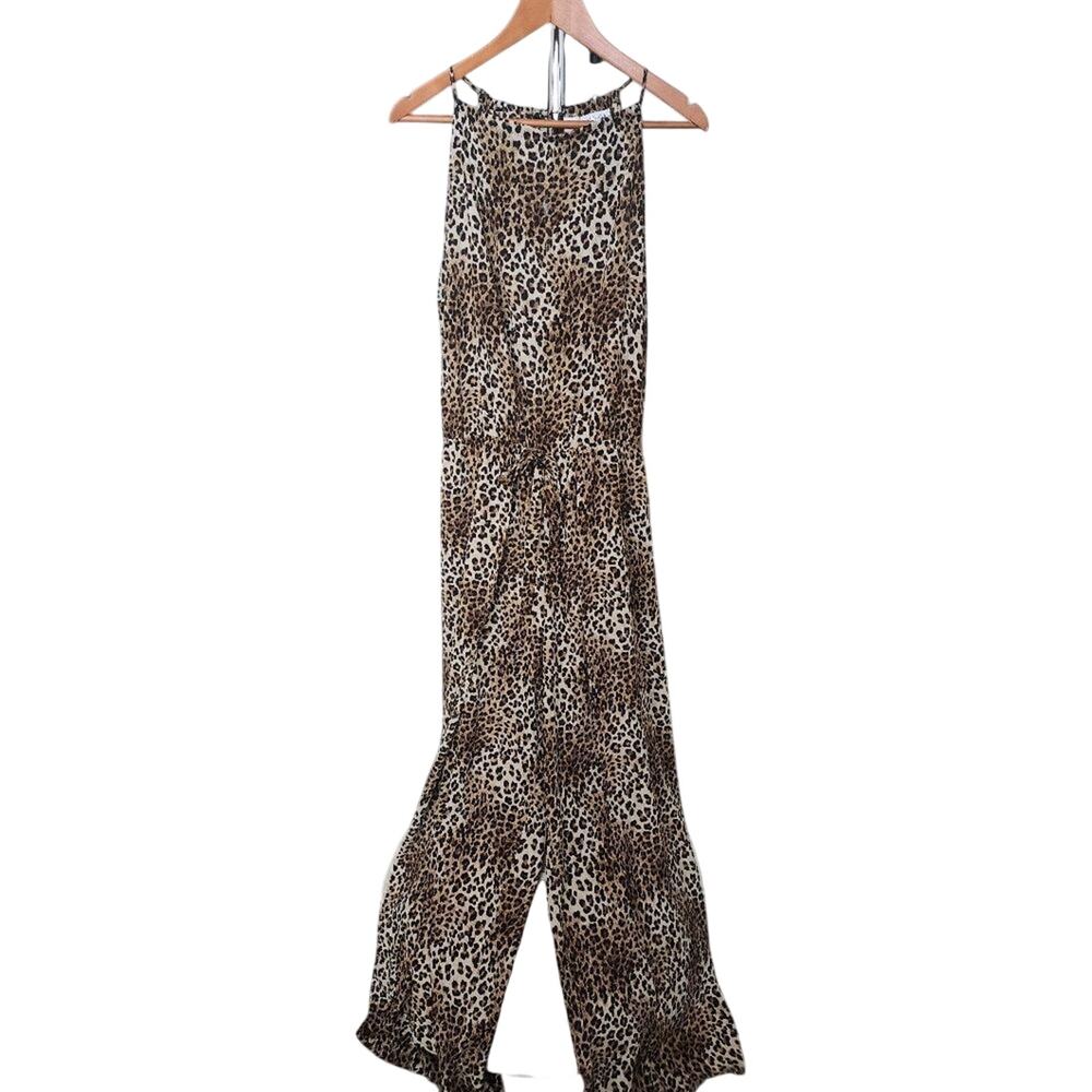 Emma & Michele Animal Print Tie Waist Long Jumpsuit Size L L